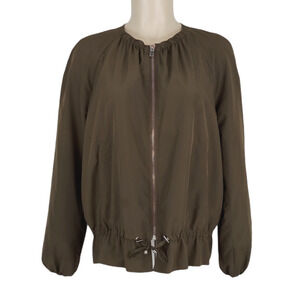 Zara Basic Outerwear Zip-Up Windbreaker Jacket Sz XS Green Drawstring Waist